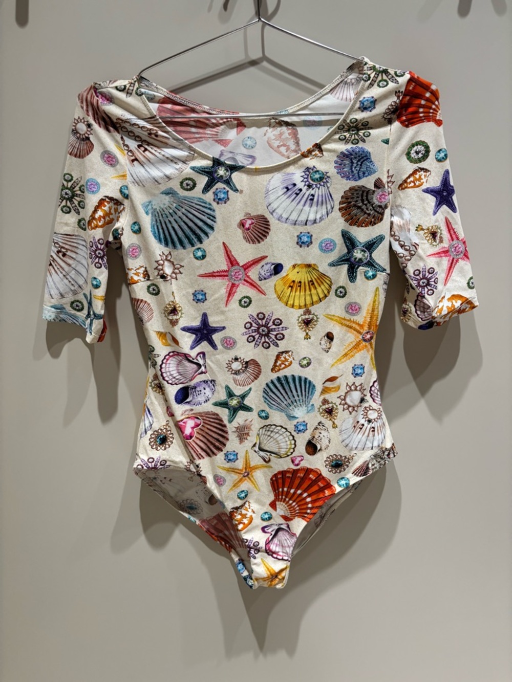 One piece swimsuit Seashell & Starfish Printed Cream Base with Multicolor Shells